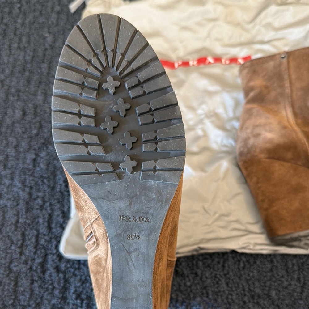 Prada Women’s Brown Suede Wedge Ankle Boots - Picture 2 of 4